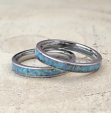 Prstene - Dva oceľové prstene s modrým opálom - 14604281_