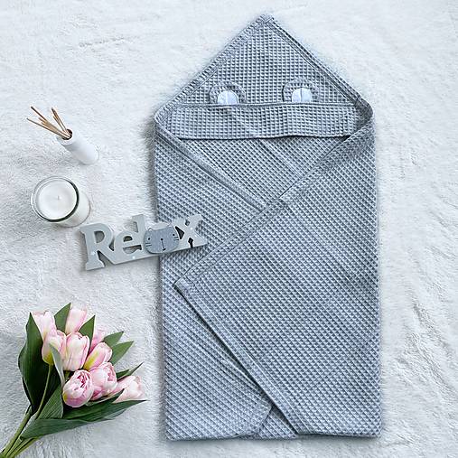 Detský textil - Detská osuška s kapucňou a uškami - šedá - 14602791_
