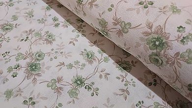Textil - Látka ružičky režné a zelené na smotanovej (Samostatne) - 14605102_