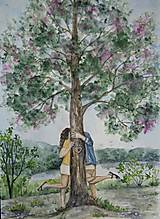 Obrazy - Bozk za stromom...(akvarel) - 14606562_