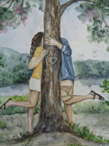Obrazy - Bozk za stromom...(akvarel) - 14606567_