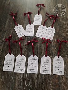 Darčeky pre svadobčanov - Svadobná visačka na vínko s mašličkou - 14605243_