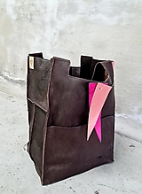 Veľké tašky - HNEDÁ A RUŽOVÁ kožená shopper kabelka - 14607132_