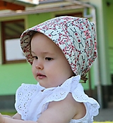 Detské čiapky - Letný detský ľanový čepiec červené kvietky - 14607702_