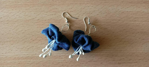 Náušnice - Náušnice - denim kvietky - 14607747_