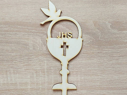 Drevený zapich 1.sväté prijímanie kalich s menom