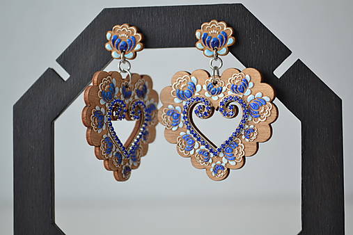 Drevené náušničky maľovaná Margarétka (kráľovská modrá)
