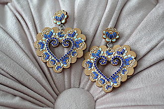 Náušnice - Drevené náušničky Margarétka ručne maľované (kráľovská modrá) - 14610175_