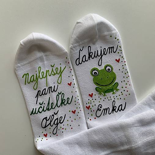 Maľované ponožky pre naj PANI UČITEĽKU (žabiek)