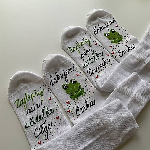 Maľované ponožky pre naj PANI UČITEĽKU (žabiek)