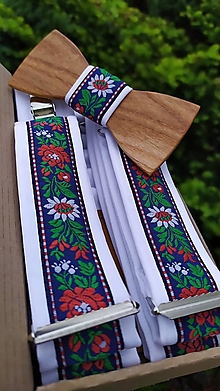 Pánske doplnky - Folklórny set - pánsky drevený motýlik a traky - 14612709_