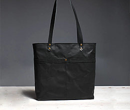 Veľké tašky - Čierna taška z plátna a kože. - 14613081_