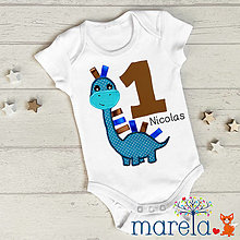 Detské oblečenie - Body první narozeniny s dinosaurem - 14614553_