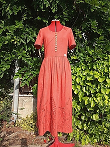 Šaty - Tehlové ľanové šaty - 3D lúka (rôzne farby) - 14614214_