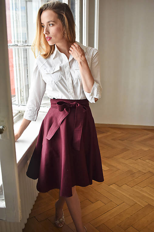 Sukne - YOLA, zavinovací sukně, bordó, vel s/m - 14617184_
