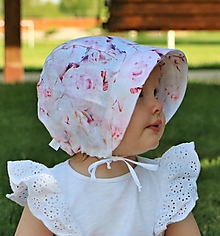 Detské čiapky - Letný detský ľanový čepček pastelové ruže - 14618682_