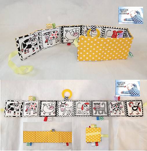 Hračky - Kontrastné/farebné leporelo Zvieratká idú do školy - 14618809_