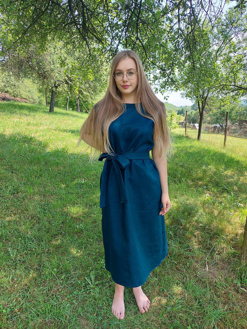  - Ľanové šaty Petrolejové  - 14620736_