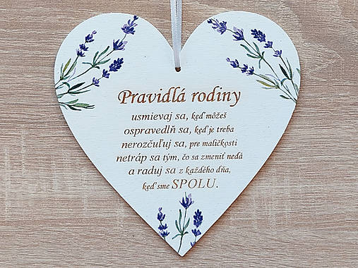 Tabuľky - Drevené srdiečko 17cm-Pravidlá rodiny levandule - 14621421_