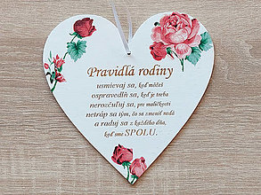 Tabuľky - Darček na svadbu drevené srdiečko 17cm-Pravidlá rodiny ruže - 14621419_