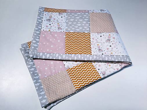 Ružovo-horčicovo-béžová patchworková deka 100*100cm