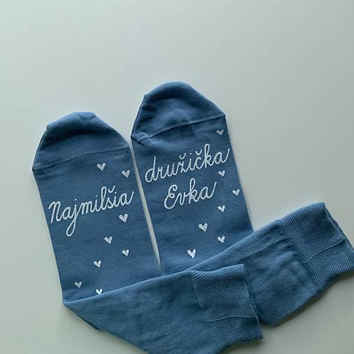 Maľované ponožky pre najlepšiu družičku (modré s bielou maľbou) sada 6 párov