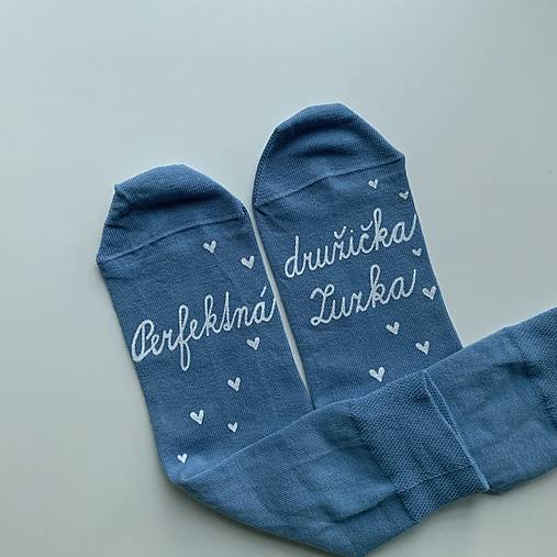 Maľované ponožky pre najlepšiu družičku (modré s bielou maľbou) sada 6 párov