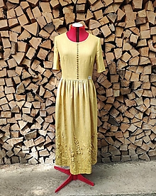 Šaty - Žlté ľanové šaty - 3D lúka (rôzne farby) - 14626635_