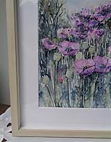 Obrazy - Fialové maky...(akvarel) (bledý drevený rám č.1) - 14629238_