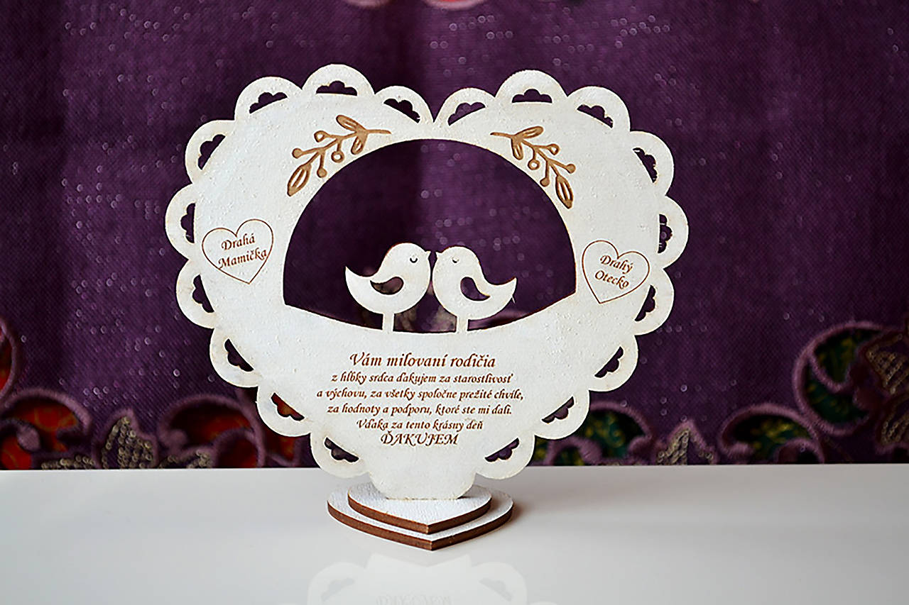 Poďakovanie pre rodičov srdce a holúbky  (farbené)