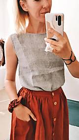 Sukne - Perlička - ľanová sukňa s veľkými našitými vreckami (tehlová) - 14629336_