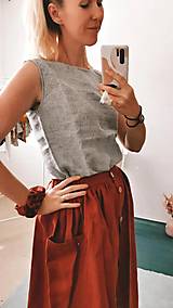 Sukne - Perlička - ľanová sukňa s veľkými našitými vreckami (tehlová) - 14629337_