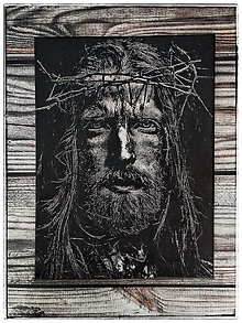 Obrazy - Gravírovaný obraz Krista na plátne - 14628161_