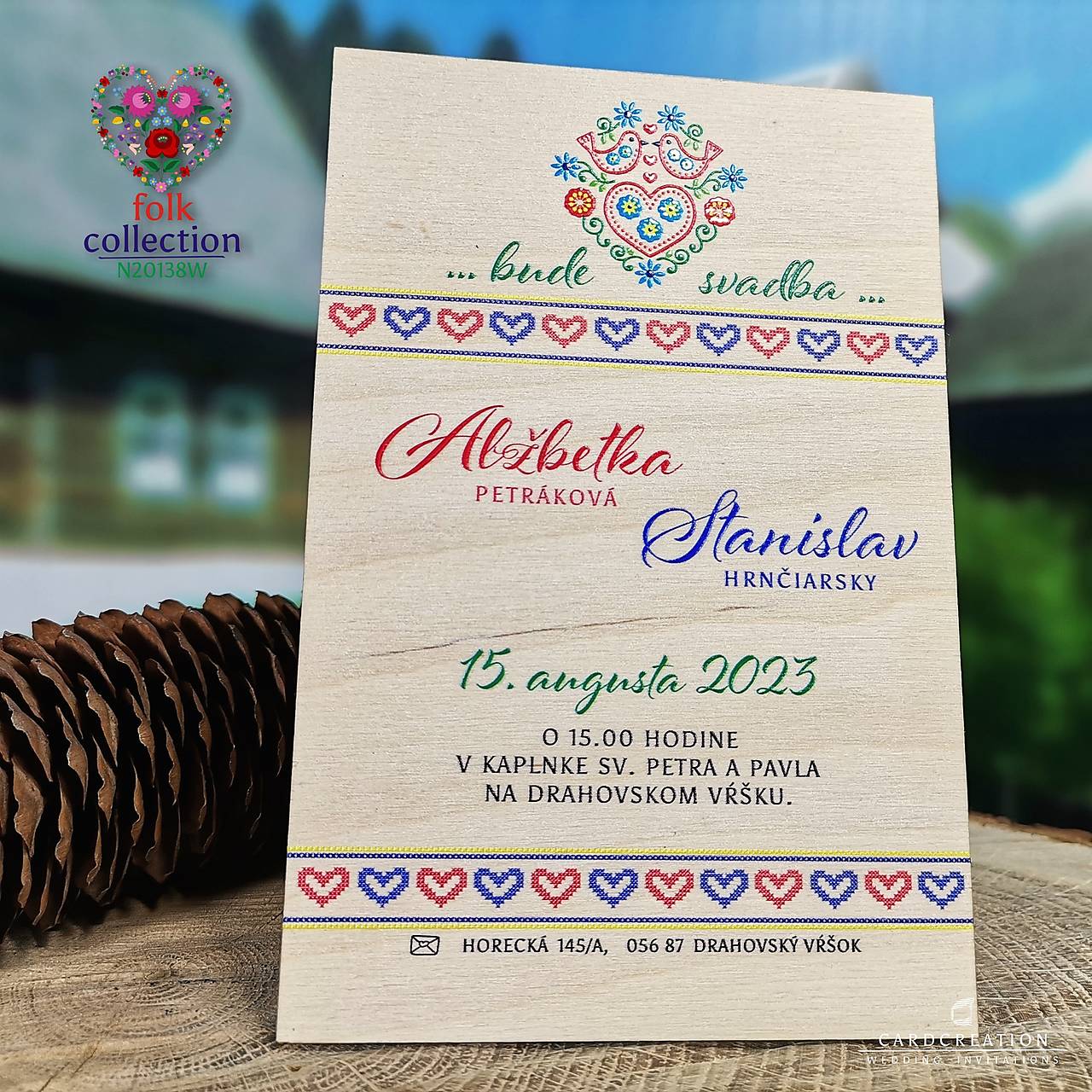Folklórne drevené svadobné oznámenie N20138W (71-100 ks)