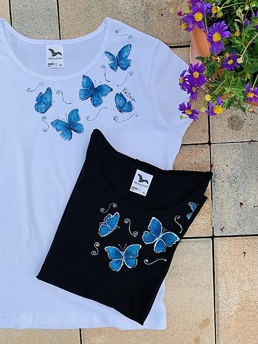 Maľované tričko Modré motýliky