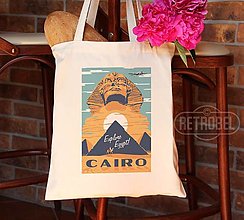 Nákupné tašky - Retro plagát Cairo na plátenej taške - 14630499_