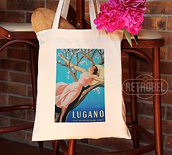 Nákupné tašky - Lugano - retro poster na plátenej taške - 14630563_