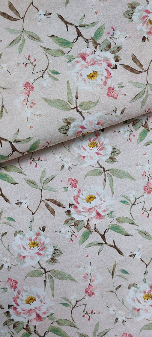 Textil - 100% sanforizovaná bavlna, pastelové pivonky - 14631011_