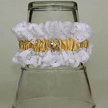 Spodná bielizeň - Bielo zlatý svadobný podväzok - 14631743_
