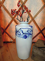 Dekorácie - Porcelánová váza kobaltová velká - Kočky - 14633334_