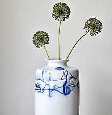 Dekorácie - Porcelánová váza kobaltová velká - Kočky - 14633323_