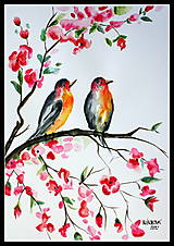 Obrazy - Akvarelová maľba Vtáky - 14635589_