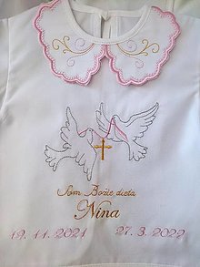 Detský textil - Vyšívaná krstná košieľka (holubice (ružová)) - 14637630_