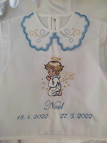 Detský textil - Vyšívaná krstná košieľka (anjelik (modrá)) - 14637631_