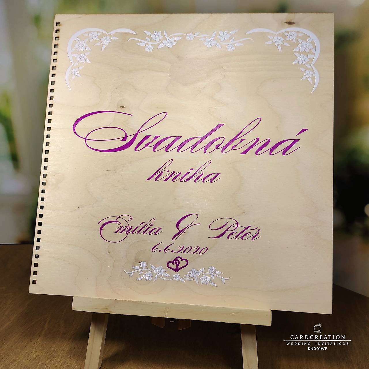 Svadobná kniha hostí drevený obal KN001WF (Veľkosť 20x20cm)