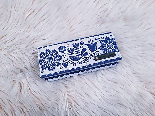 Peňaženka modré vtáčiky na bielom