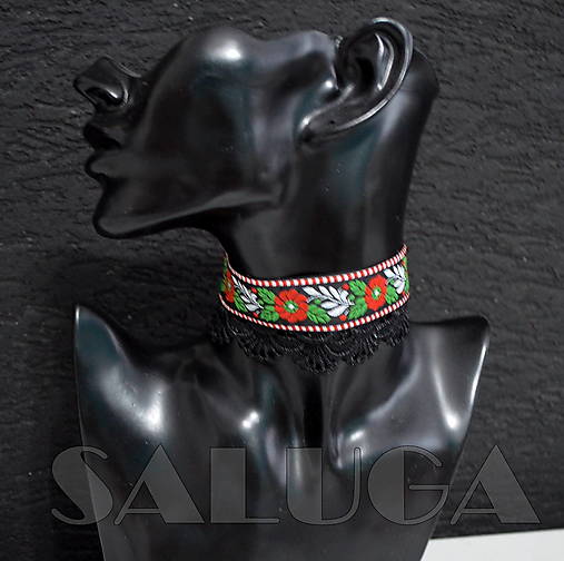 Náhrdelníky - CHOKER - náhrdelník - folklórny - čierny - 14639474_