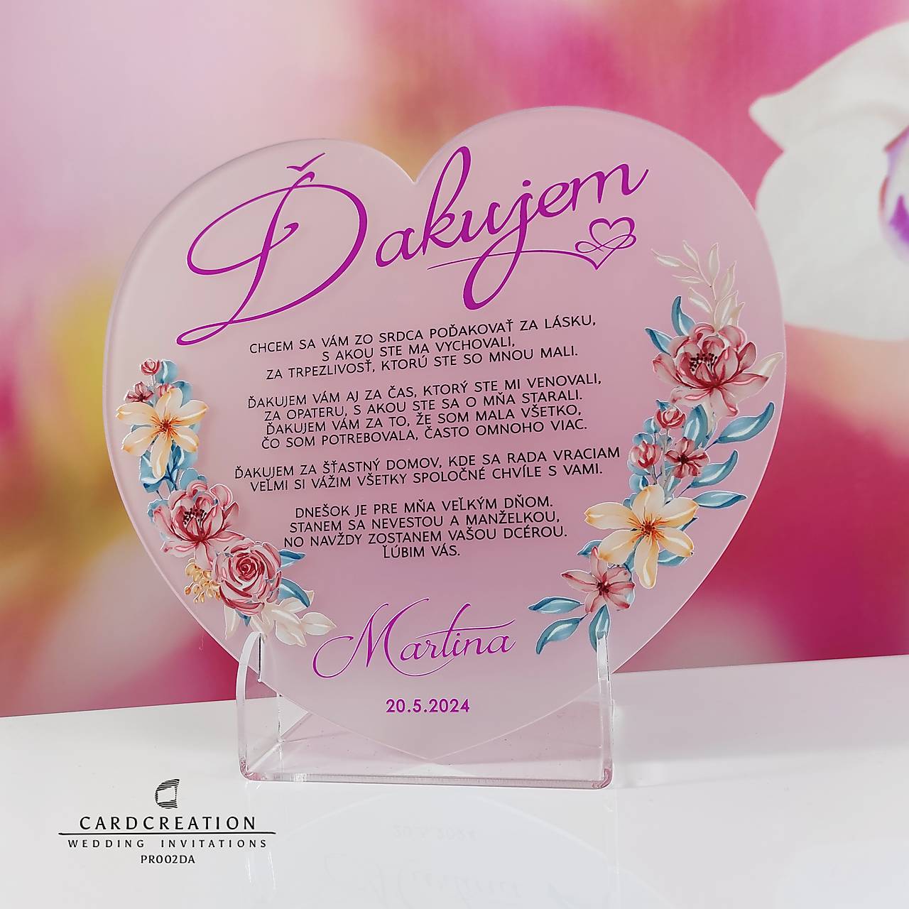 Poďakovanie rodičom dymový akryl PR002DA (Dymové veľ. 24x25cm)