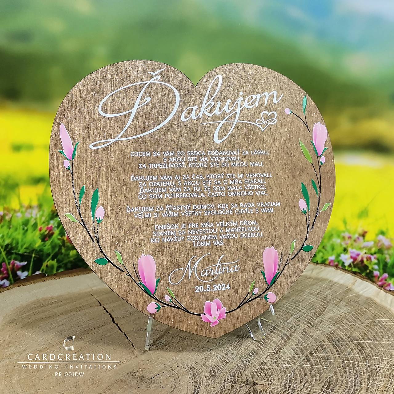 Poďakovanie rodičom drevené PR001DW (Drevené + stojanček (15x16cm))