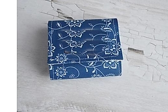 Peňaženky - Priehradková malá peňaženka modrá folk kvety - 14642514_